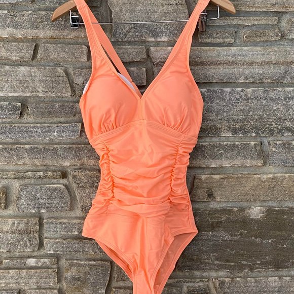 | NEW | Shely Women's Coral Orange 1 Piece Tummy Control Bathing Suit - Picture 1 of 3